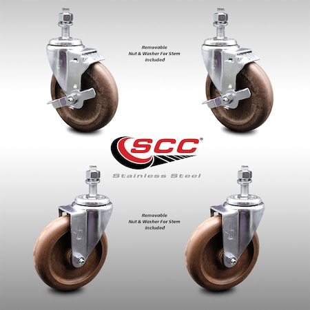 Service Caster 5 Inch SS High Temp Glass Filled Nylon 12mm Threaded Stem Caster Brake, 2PK SCC-SSTS20S514-GFNSHT-M1215-2-TLB-2